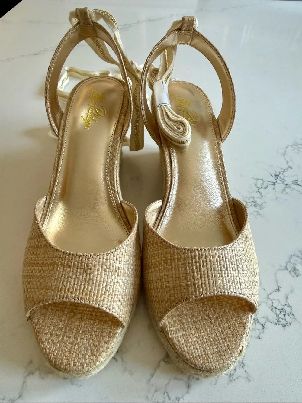 Lilly Pulitzer Alyssa Gold Metallic Lace-Up Espadrille Wedges✨🌴
